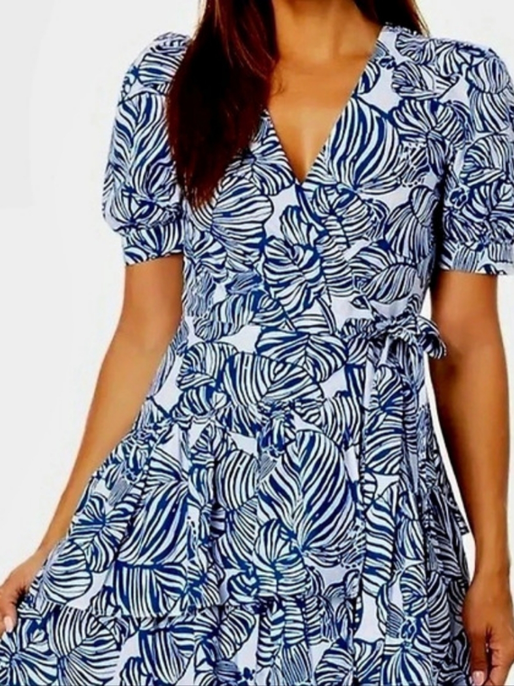 Lilly Pulitzer Blue & White Print Wrap Dress Size 10 Like New